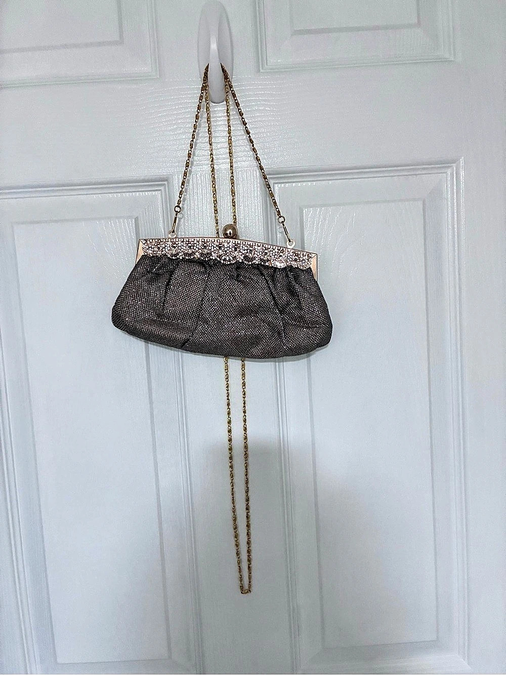 Chain Frame Clutch in Black & Pink Like New
